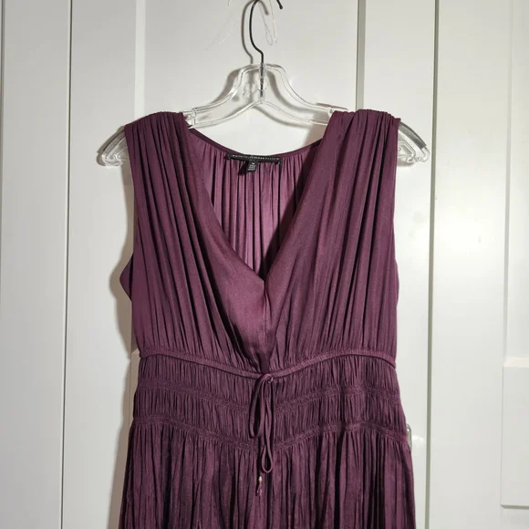 White House Black Market Plum Sleeveless Maxi Dress with Waist Tie - Picture 4 of 5